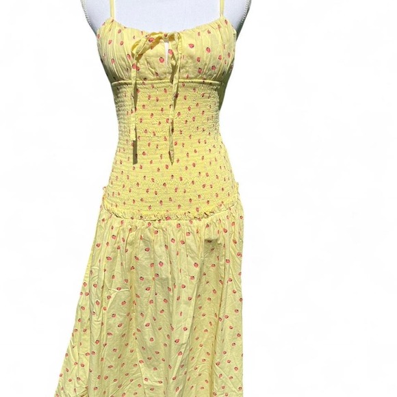 Free People Lavender Daze Butter Yellow Strawberry Drop waist dress Sz M - Picture 5 of 7